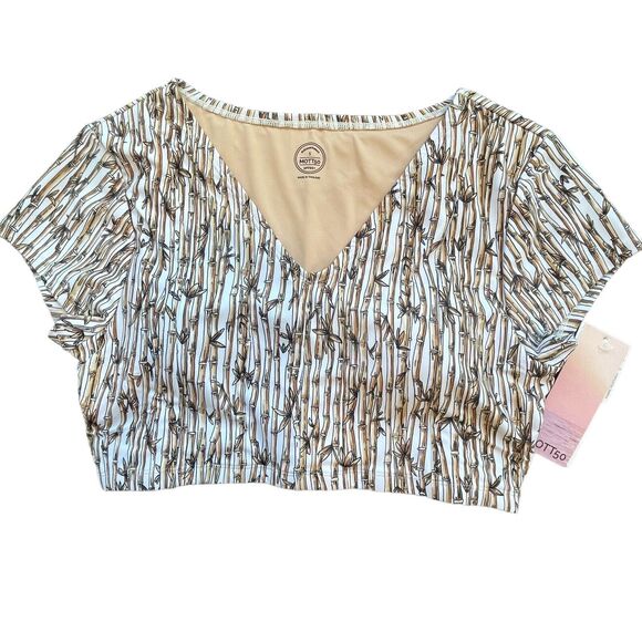 Mott 50 Clara Medium Crop Swim Top V-Neck UPF 50+ Short Sleeve Bamboo Forest Tan - Picture 1 of 11